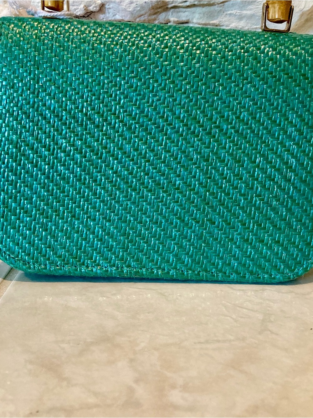 NWT Haute Hippie Green Straw Top-Handle Tote with Multicolor Floral Accents - Picture 6 of 10